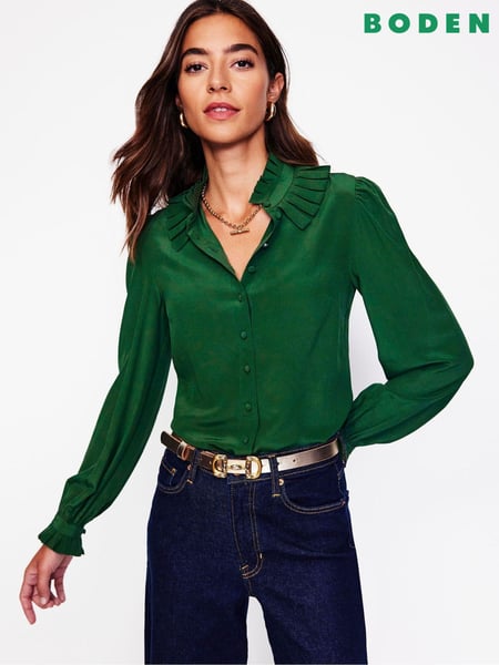 Boden Green Ruffle Collar Silk Blouse (AU1261) | € 148