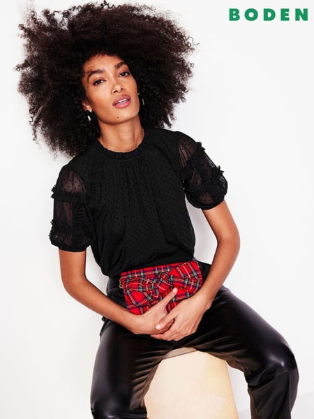 Boden Black Short Sleeve Tulle Top (AU1263) | € 45