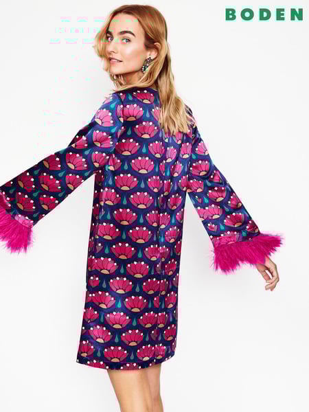 Boden Pink Faux Fur Feather Trim Short Dress (AU1428) | € 117