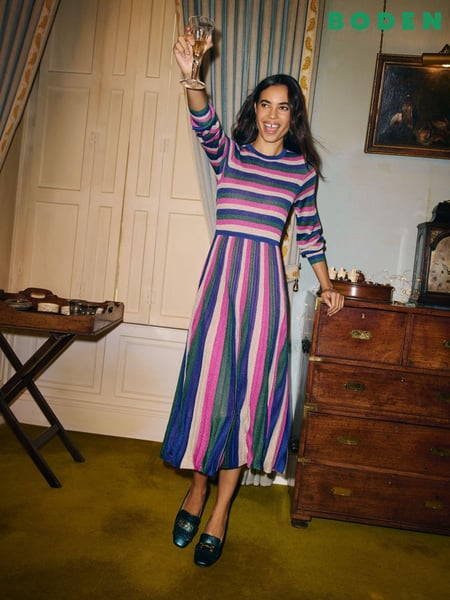 Boden Green Ribbed Metallic Party Dress (AU1456) | € 121