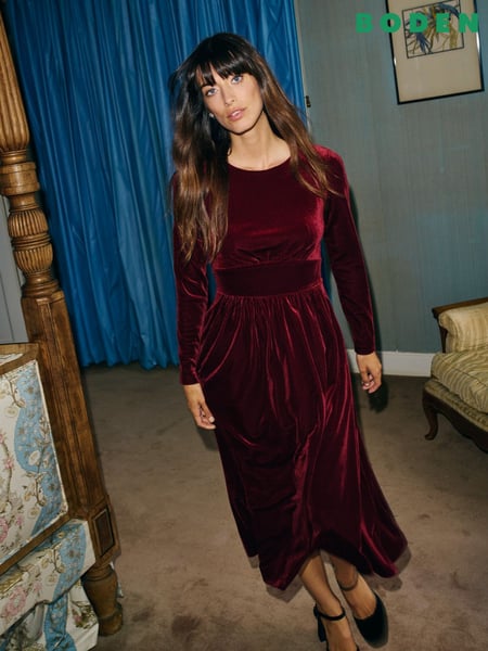 Boden Burgundy Thea Velvet Jersey Midi Dress (AU1527) | € 74