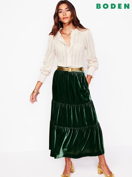 Boden Green Viv Velvet Tiered Maxi Skirt (AU1529) | € 91