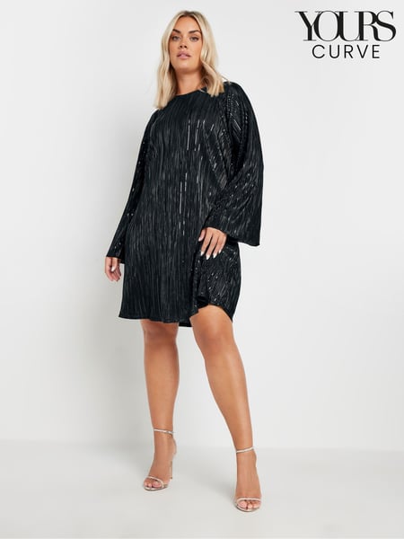 Yours Curve Black Flute Sleeve Plisse Dress (AU1579) | € 58