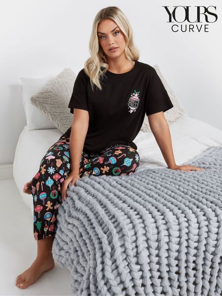 Yours Curve 100% Cotton Holly Jolly Short Sleeve Wide Leg Pyjamas Set (AU1599) | 44 €