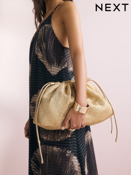 Gold Raffia Oversized Ruched Clutch Bag (AU1728) | € 44