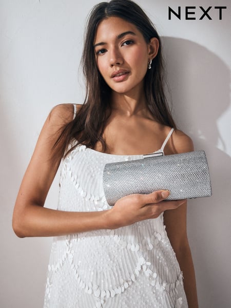 Silver Sparkle Barrel Clutch Bag (AU1732) | € 52