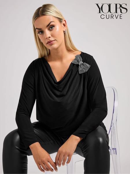 Yours Curve Black London Diamante Bow Cowl Top (AU1866) | € 61
