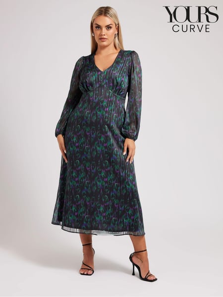 Yours Curve Black London Blur Animal Satin Metallic Dress (AU1882) | € 98