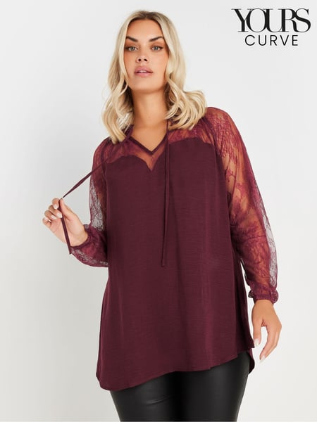 Yours Curve Red Sweetheart Lace Tie Blouse (AU1900) | € 45