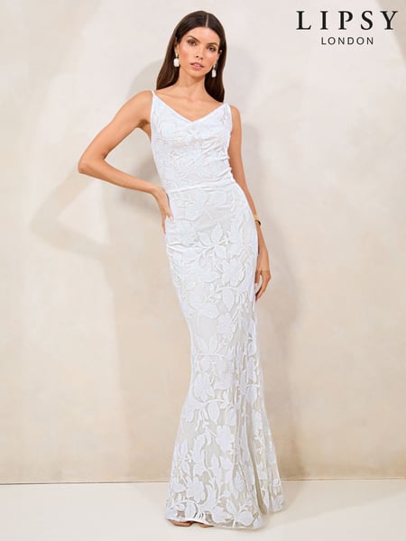 Lipsy White 2 Petite Cowl Neck Sequin Maxi Dress (AU1939) | € 234