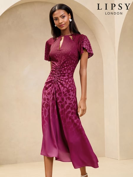 Lipsy Pink Short Sleeve Keyhole Ruched Fit And Flare Midi Dress (AU1945) | € 119