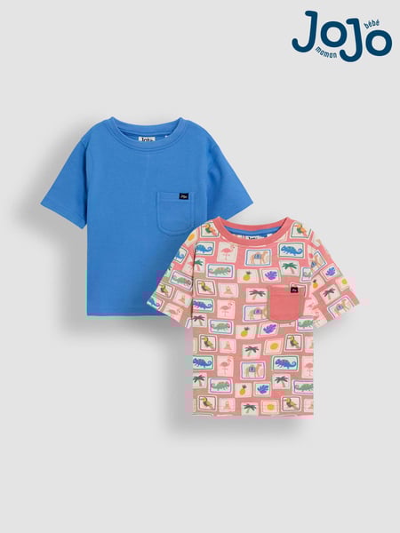 JoJo Maman Bébé Pink Tropical Postcard 2-Pack Printed & Plain T-Shirts (AU2086) | € 32 - € 37
