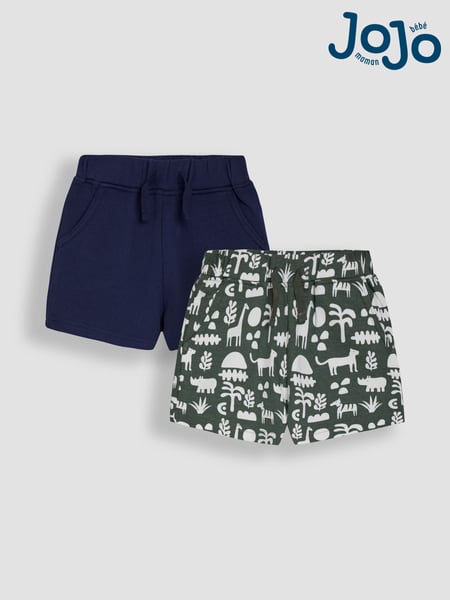 JoJo Maman Bébé Khaki Green Safari & Navy Blue 2-Pack Printed & Plain Shorts (AU2097) | € 30 - € 35