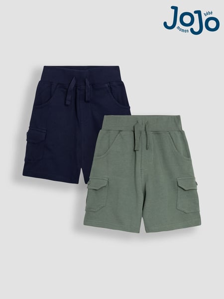 JoJo Maman Bébé Khaki Green & Navy Blue 2-Pack Cargo Jogger Shorts (AU2098) | € 32 - € 37