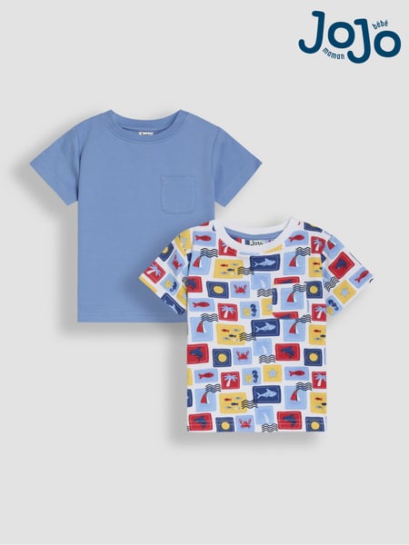 JoJo Maman Bébé White Seaside 2-Pack Printed & Plain T-Shirts (AU2209) | € 32 - € 37