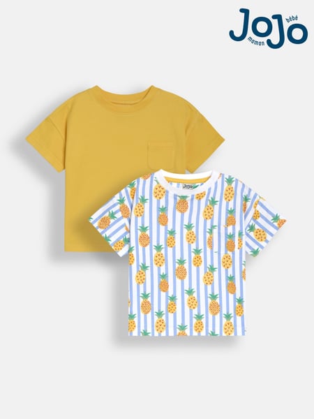 JoJo Maman Bébé Yellow Pineapple 2-Pack Printed & Plain T-Shirts (AU2224) | € 32 - € 37
