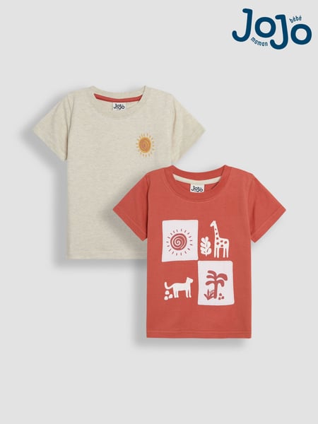 JoJo Maman Bébé Orange Safari Graphic Printed & Plain T-Shirts 2 Pack (AU2226) | € 32 - € 37