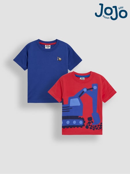 JoJo Maman Bébé Red Construction 100% Cotton Graphic Printed & Plain T-Shirts 2 Pack (AU2229) | € 32 - € 37