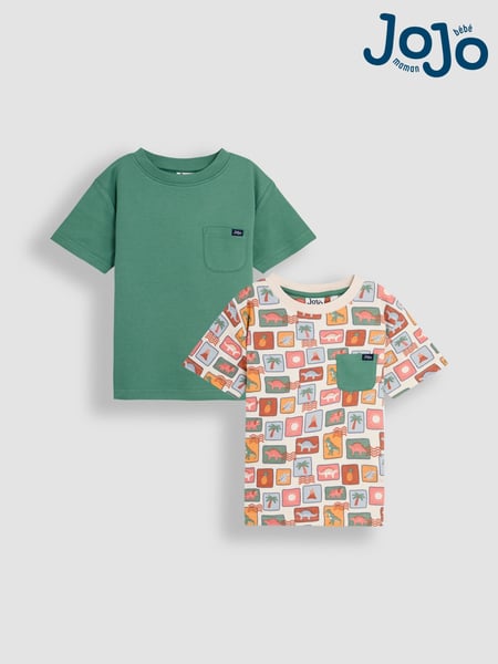JoJo Maman Bébé Stone Dino Stamp 2-Pack Printed & Plain T-Shirts (AU2258) | € 32 - € 37