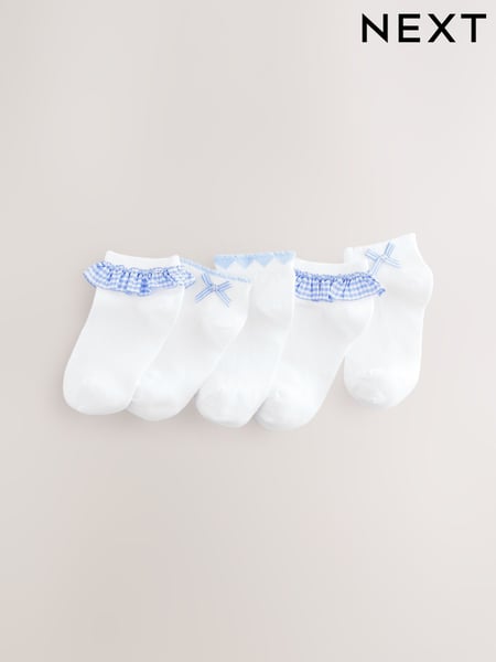 White with Blue Gingham Ruffle Rich Trainer Socks 5 Pack (AU2578) | € 11 - € 12