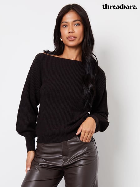 Threadbare Black Slash Neck Chunky Knit Jumper (AU2644) | € 34