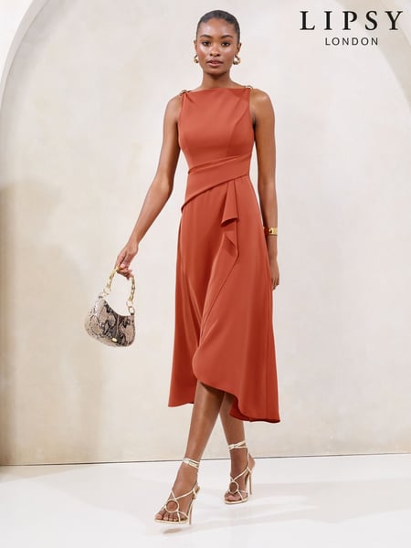 Lipsy Rust Wrap Metal Trim Fit And Flare Midi Dress (AU2977) | € 123