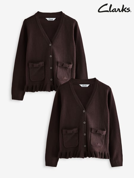 Clarks Brown Girls Bow Knitted School Cardigans 2 Pack (AU3477) | € 34 - € 41