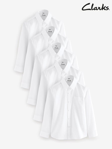 Clarks White Boys Long Sleeve School Shirts 5 Pack (AU3633) | € 53 - € 67