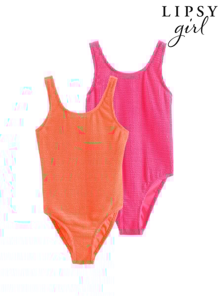 Lipsy Pink/Orange 2 Pack Scoop Neck Textured Swimsuits (5-16yrs) (AU3715) | € 47 - € 72