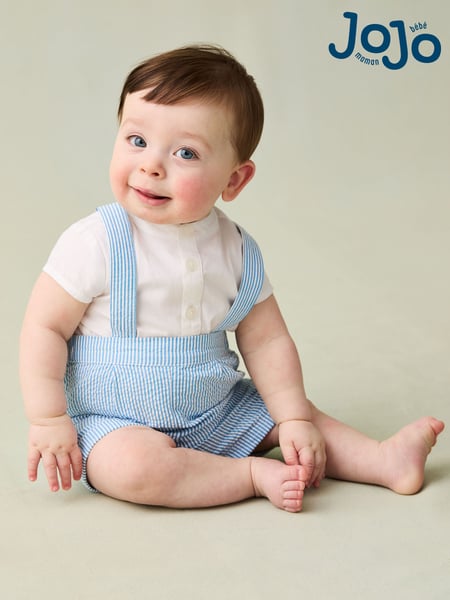 JoJo Maman Bébé Blue 2-Piece Grandad Shirt & Shorts Set with Bow Tie (AU4150) | € 48 - € 51