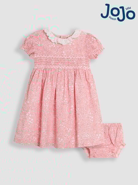JoJo Maman Bébé Pink Garden Floral Smocked Woven 100% Cotton Dress (AU4190) | € 51 - € 61
