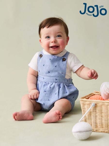 JoJo Maman Bébé Navy 2-Piece Anchor Print Dungarees & Body Set (AU4194) | € 48 - € 51