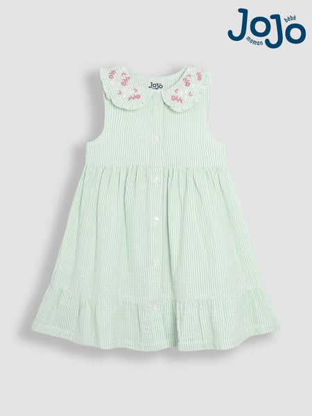 JoJo Maman Bébé Green Floral Embroidered Collar Button Through Dress (AU4204) | € 32 - € 37