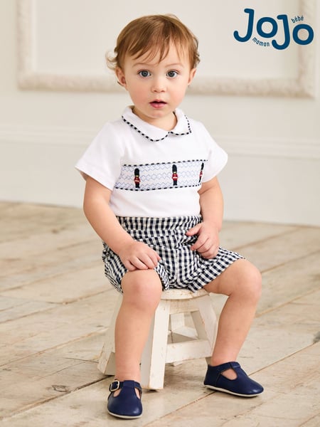 JoJo Maman Bébé Navy 2-Piece Smocked Embroidered Body & Shorts Set (AU4213) | € 48 - € 51