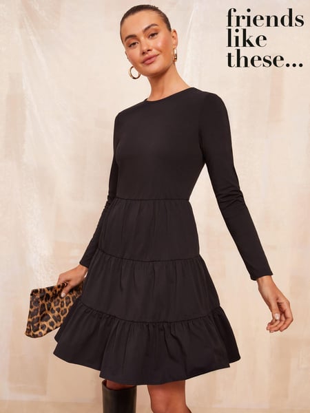 Friends Like These Black Long Sleeve Tiered Mini Dress (AU4536) | € 33