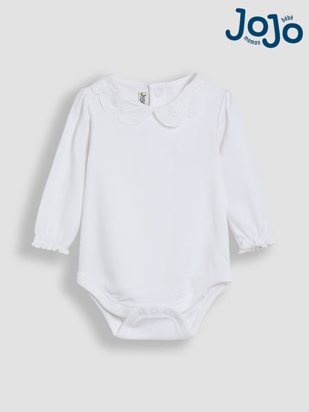 JoJo Maman Bébé White Broderie Collar Long Sleeve Body (AU4583) | € 22 - € 24