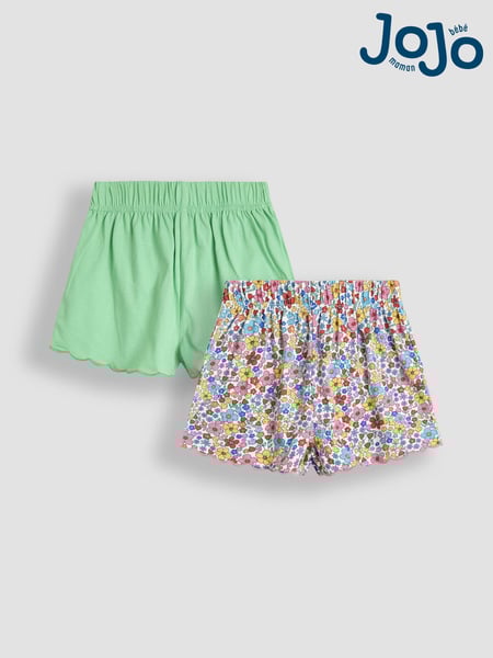 JoJo Maman Bébé Green Floral 2-Pack Scallop Hem Shorts (AU4586) | € 27 - € 32