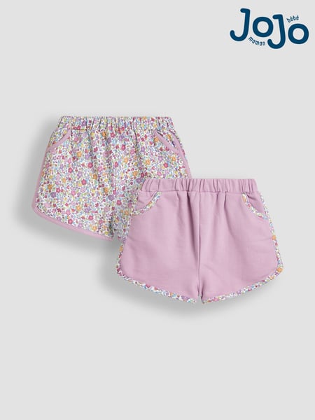 JoJo Maman Bébé Lilac Purple Ditsy Floral 2 Pack Sporty Shorts (AU4630) | € 26 - € 30