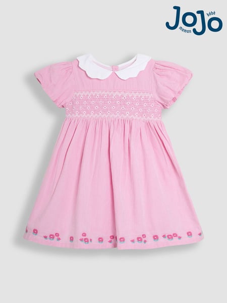 JoJo Maman Bébé Pink Bud Floral Embroidered Smocked Party Dress (AU4645) | € 62 - € 72