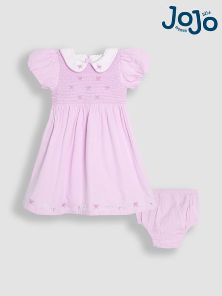 JoJo Maman Bébé Lilac Purple Bud Floral Embroidered Smocked Party Dress (AU4649) | € 62 - € 72