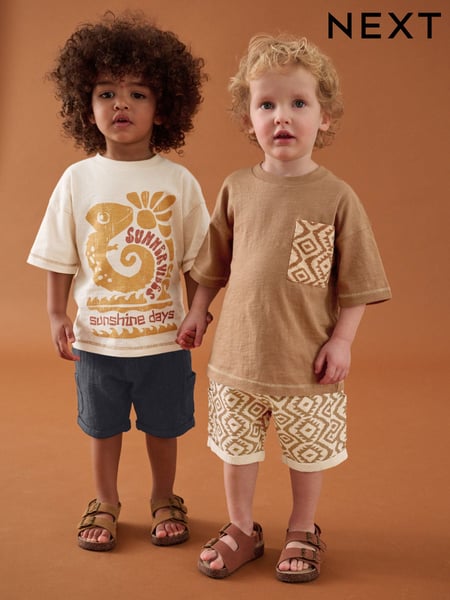 Brown Short Sleeve T-Shirt & Shorts Set 2 Pack (3mths-7yrs) (3mths-7yrs) (AU4701) | € 37 - € 43
