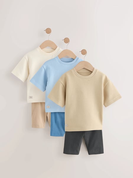 Multi Neutral Short Sleeve Textured T-Shirts & Cycling Shorts 3 Pack (3mths-7yrs) (AU4703) | € 43 - € 48