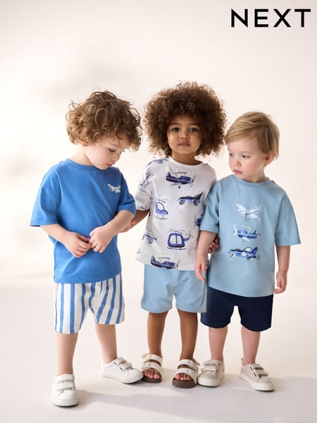 Blue Transport 100% Cotton Short Sleeve T-Shirts & Shorts Set 3 Pack (3mths-7yrs) (AU4710) | € 40 - € 45