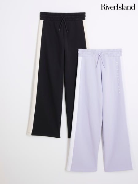 River Island Blue Girls 100% Cotton Side Stripe Joggers 2 Pack (AU5190) | € 41