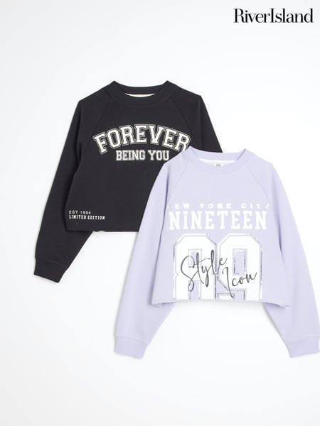 River Island Blue Girls 100% Cotton Raw Hem Sweatshirts 2 Pack (AU5214) | € 37