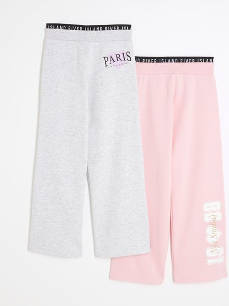 River Island Pink Girls 100% Cotton Wide Leg Joggers 2 Pack (AU5220) | € 41