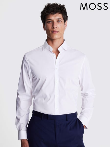 MOSS White Slim Fit Print Contrast Stretch Shirt (AU5240) | € 55
