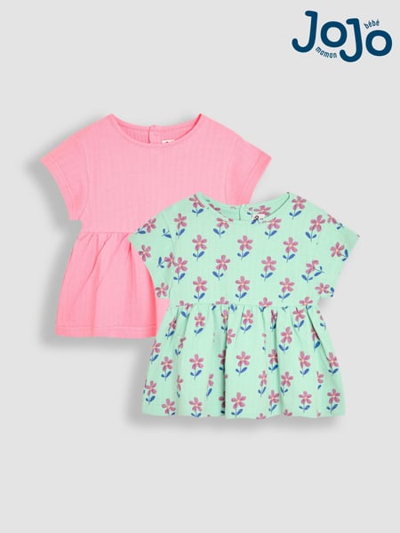 JoJo Maman Bébé Green Floral Print Drop Shoulder T-Shirts 2 Pack (AU5337) | € 32 - € 37