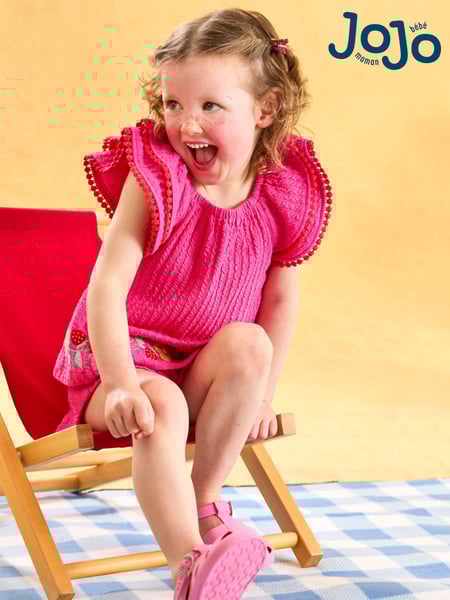 JoJo Maman Bébé Pink Embroidered Frill Sleeve T-Shirt & Shorts Set 2 Piece (AU5345) | € 41 - € 46