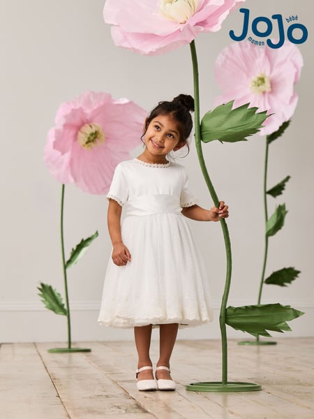 JoJo Maman Bébé Cream Embroidered Lace Flower Girl Dress With Satin Sash (AU5370) | € 85 - € 94